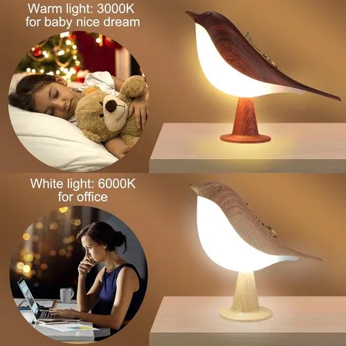 Miniatura 5 de Lenporl 2 Pack de lámparas de mesa LED con diseño de pájaro, lámparas de aroma con sensor táctil recargable, con 3 niveles de brillo, ABS regulable