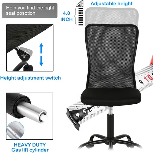 Miniatura 3 de Silla de oficina ergonómica de malla bonita, soporte lumbar sin brazos, elegante y moderna silla de escritorio para PC, color negro, con respaldo