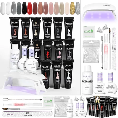 Miniatura 13 de SAVILAND Kit de uñas de polygel sin hema para regalo bonito: kit de inicio de uñas de polygel de 36 colores con solución deslizante y mini lámpara