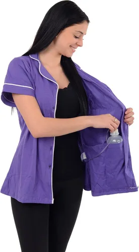 Miniatura 7 de USBD Camisa de recuperación de cirugía posterior a la mastectomía, cuello de solapa con bolsillos de drenaje