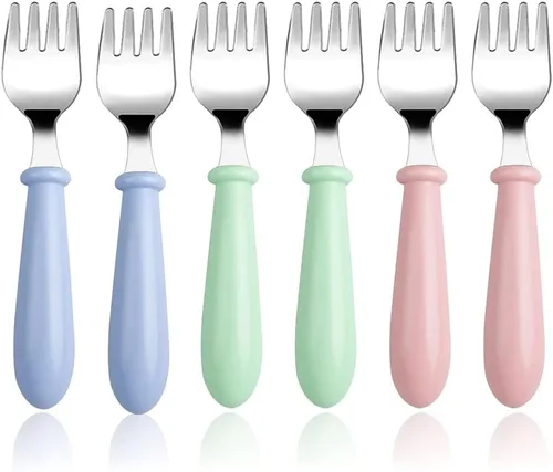 Miniatura 7 de Pimoys Cucharas para niños pequeños, 6 cucharas de bebé para autoalimentarse, cucharas de acero inoxidable para niños con mango redondo, utensilios