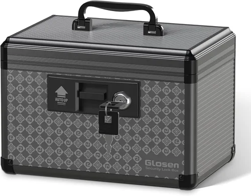 Glosen Caja de bloqueo de medicina, caja de almacenamiento con cerradura para dormitorio, baúl de almacenamiento con cerradura de llave, maletín,