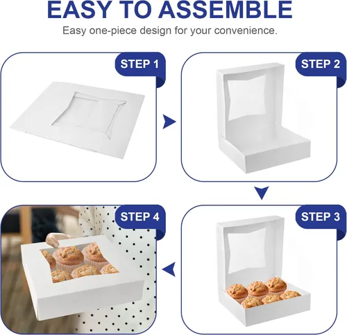 Miniatura 5 de MT Products Cajas blancas para pasteles de panadería de 9 x 9 x 2.5 pulgadas, cajas de panadería con ventana emergentes automáticas (paquete de 15)