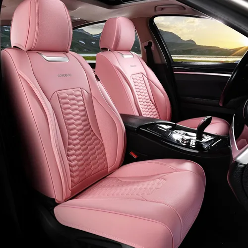 Miniatura 42 de Coverado Juego completo de fundas de asiento de automóvil, fundas rojas para asientos delanteros y traseros, de piel de napa impermeable, cojín