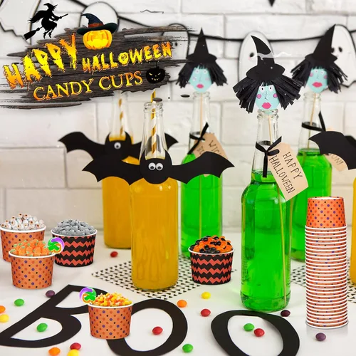 Miniatura 7 de Tanlade 100 vasos desechables de calabaza de Halloween de 8 onzas, tazas de papel de esqueleto, cuencos para dulces, suministros de fiesta