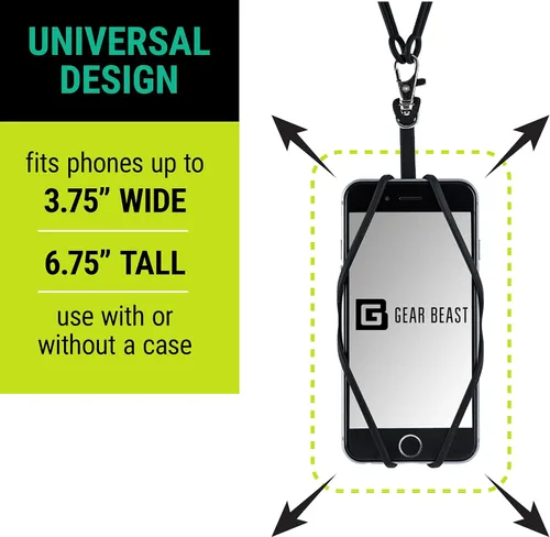 Miniatura 2 de Gear Beast - Correa universal para teléfono celular compatible con iPhone, Galaxy y la mayoría de teléfonos inteligentes, incluye soporte para Negro