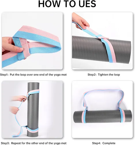 Miniatura 4 de Paquete de 2 correas para esterilla de yoga para llevar, soporte para esterilla de yoga, arnés ajustable para esterilla de yoga Negro + Turquesa