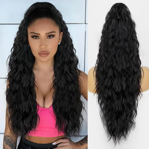Miniatura 39 de ORSUNCER Extensión de cola de caballo de 18" con pinza rizada, cola de caballo esponjosa, extensiones de pelo sintético de aspecto natural para mujer