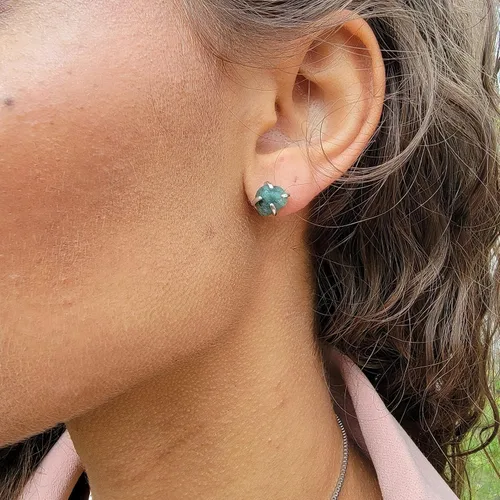 Miniatura 148 de Natural raw gemstone stud earrings with white gold over 925 sterling silver, 6 to 7mm rough genuine quality birthstone gift for her, Uniquelan