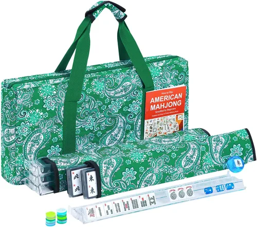 Miniatura 15 de Juego de Mahjong Americano GUSTARIA, 166 fichas blancas de calidad, 4 estantes/empujadores de color todo en uno, juego completo de fichas de Mahjong