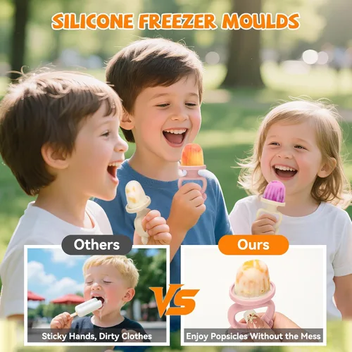 Miniatura 6 de Moldes de silicona para paletas – Máquina de paletas sin BPA con palitos, moldes reutilizables para congelador para helados caseros y golosinas