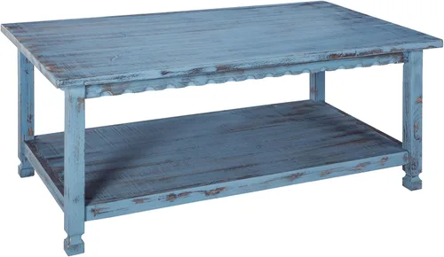 Miniatura 8 de Mesa de centro rectangular rústica, 42 pulgadas de ancho x 24 pulgadas de profundidad x 18 pulgadas de alto, sala de estar azul antiguo, con (1) 36
