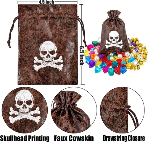 Miniatura 2 de RICHNESS Bolsas de botín pirata con cordón de 4.5 x 6.5 pulgadas, piel de vaca sintética, bolsas de tesoro pirata para recuerdos de fiesta pirata