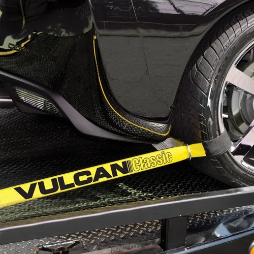 Miniatura 2 de VULCAN Sistema de amarre de llantas de automóvil con trinquetes, 2 x 144 pulgadas, paquete de 4, amarillo clásico, carga de trabajo segura de 3,300