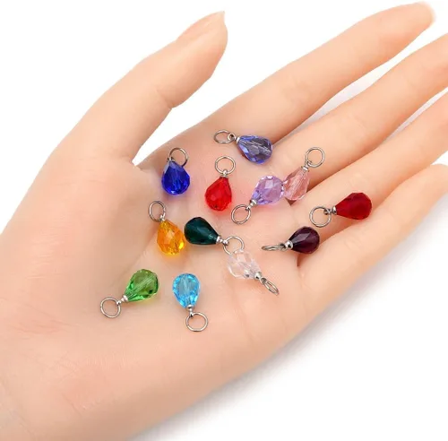 Miniatura 5 de 10 cuentas sueltas de piedra natal de enero de Adabele de 0.394 pulgadas con forma de lágrima austriaca roja y pera, cuentas de gota con anillos