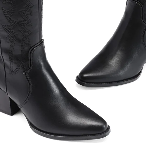 Miniatura 5 de Dream Pairs - Botas vaqueras para mujer, cómodas, con cremallera, tacón grueso, puntera puntiaguda, bordadas, botas altas hasta la rodilla
