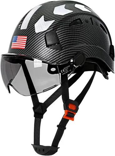Miniatura 13 de Aolamegs Carbon Fiber Pattern Hard Hat with Visor, ANSI Z89.1 Vented Safety Helmet, OSHA Approved Construction Hardhat for Men, 6-Point Suspension