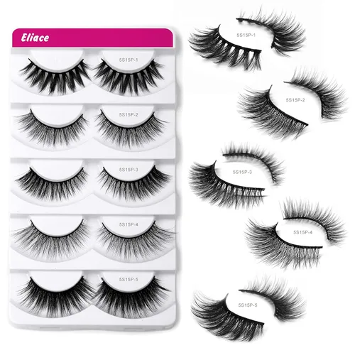 Miniatura 4 de Eliace Pestañas de visón 3D de aspecto natural, 5 estilos mixtos, 15 pares de pestañas postizas, paquete a granel, hechas a granel, hechas a mano