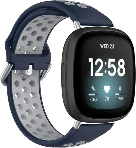 Miniatura 12 de BabyValley Correa compatible con Fitbit Versa 4/Versa 3/Sense Banda de silicona + conector de metal Correa de pulsera transpirable Correa de reloj