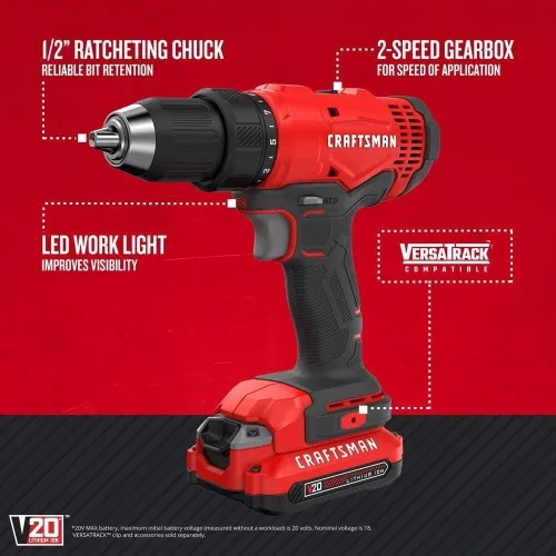 Miniatura 2 de CRAFTSMAN V20 - Kit de taladro/controlador inalámbricos (CMCD701C2)