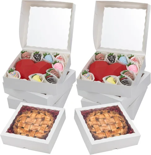 Miniatura 9 de RomanticBaking 28 cajas de panadería de 9 x 9 x 2.5 pulgadas con ventana para pastel, fresas cubiertas de chocolate, corazón quebradizo, galletas