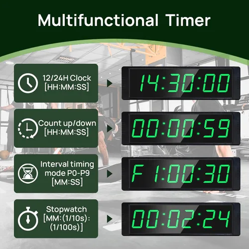 Miniatura 2 de YZ Reloj de gimnasio para gimnasio en casa con botón de inicio/parada, temporizador de intervalos para entrenamiento, cronómetro/temporizador