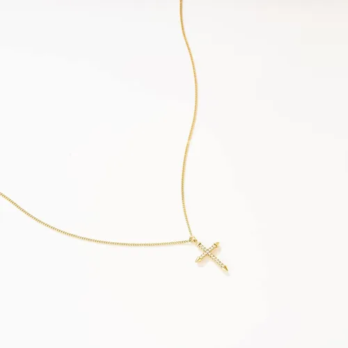 Miniatura 161 de Fettero - Collar con dije de cruz de fe, chapado en oro de 14 K, cadena fina, minimalista, simple, pequeña, para oración, regalo de joyería religiosa