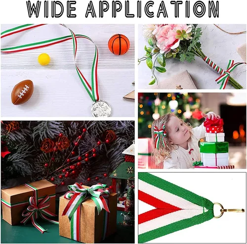 Miniatura 2 de PH PandaHall Cinta de rayas rojas, blancas y verdes, de 50 yardas, bandera italiana, cinta patriótica, decoraciones navideñas italianas, cintas