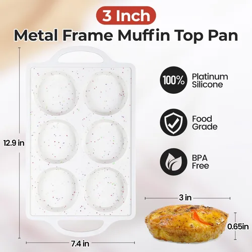 Miniatura 3 de CAKETIME Molde para huevos de silicona con marco reforzado de metal de 3 pulgadas para sándwiches de desayuno, molde redondo de silicona