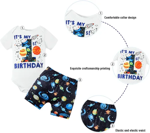 Miniatura 2 de MOMMY'S NEW MAN Conjunto de mameluco de manga corta para bebé de primer cumpleaños + pantalones cortos para bebé