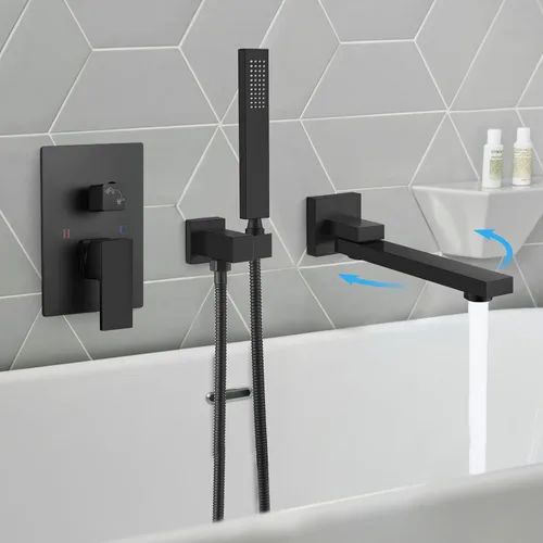Miniatura 10 de gotonovo Grifo de bañera montado en la pared con rociador de mano, juego de grifo de ducha de bañera, mezclador de sistema de ducha de baño de una