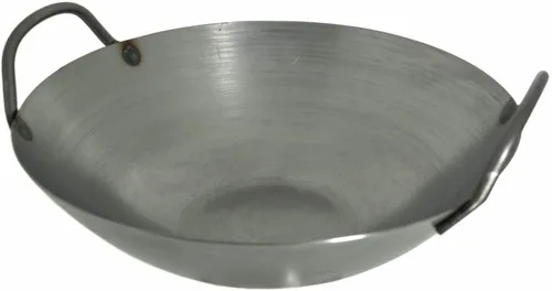 Wok de fondo plano de acero al carbono de 12 pulgadas con dos asas laterales, grosor de calibre 14, fabricado en EE. UU
