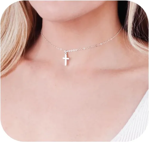 Miniatura 10 de Collar de cruz de oro para mujer, collares con colgante de cruz minimalista, longitud de 16 a 18 pulgadas, joyería cristiana hecha a mano, regalo