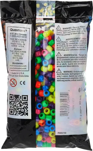 Miniatura 3 de The Beadery - Cuentas de caballo de barril de 0.354x0.236 in, Hot Multi - 900 piezas - 750V077 Neon Multi