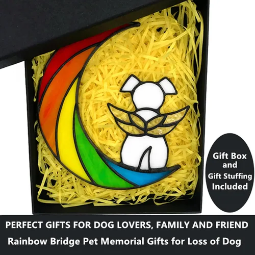 Miniatura 3 de Puente de arco iris de vidrieras para perros blancos, regalos conmemorativos para la pérdida de simpatía del perro, atrapasoles, regalos pensativos