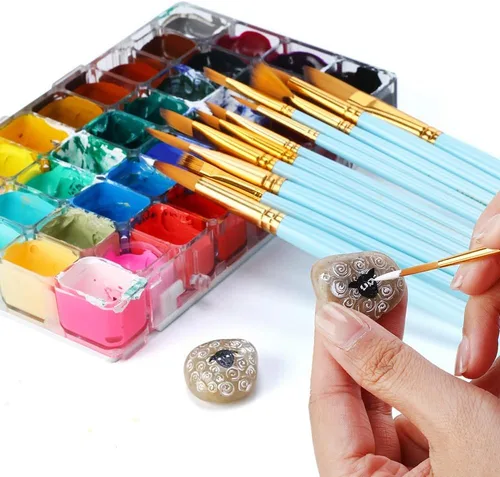 Miniatura 7 de Transon Juego de 12 pinceles para acuarela acrílica, gouache, óleo, manualidades, pintura azul 12 piezas azul