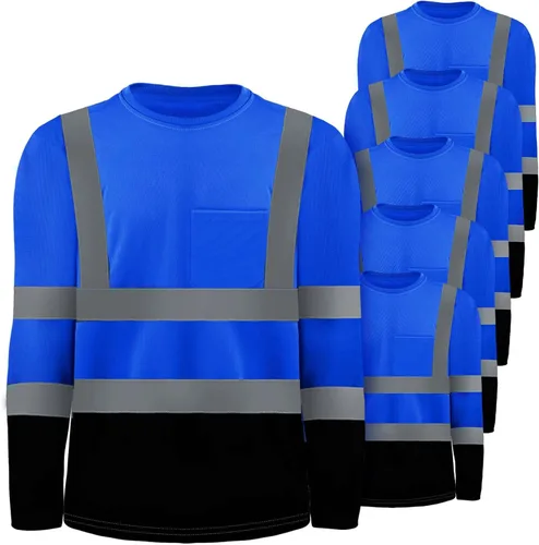 Miniatura 8 de Zhanmai 6 Pack Long Sleeve Safety Shirt High Visibility Reflective Class 3 Hi Vis Construction Safety Shirt with Pocket Amarillo