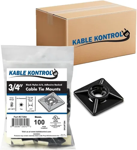 Miniatura 22 de Kable Kontrol Soportes para bridas de cremallera, 1 pulgada cuadrada, blanco natural, 100 unidades, cuadrados de montaje multiusos con respaldo