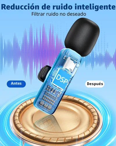 Miniatura 5 de Micrófono de solapa inalámbrico Lavalier para iPhone - Mini micrófono Bluetooth con reverberación, micrófono portátil con clip para grabación