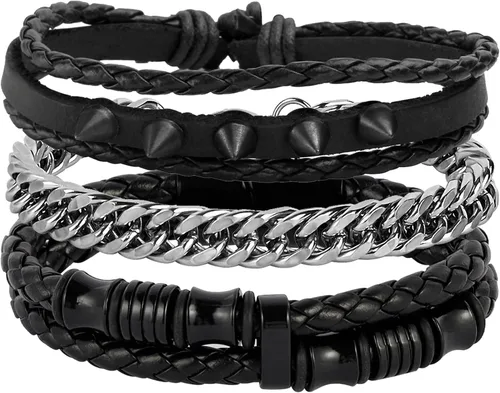 Miniatura 13 de Eigso Juego de 4 pulseras de cuero punk, con tachuelas de roca para hombres y mujeres, estilo retro, clásico, con pinchos, de metal, para hombre