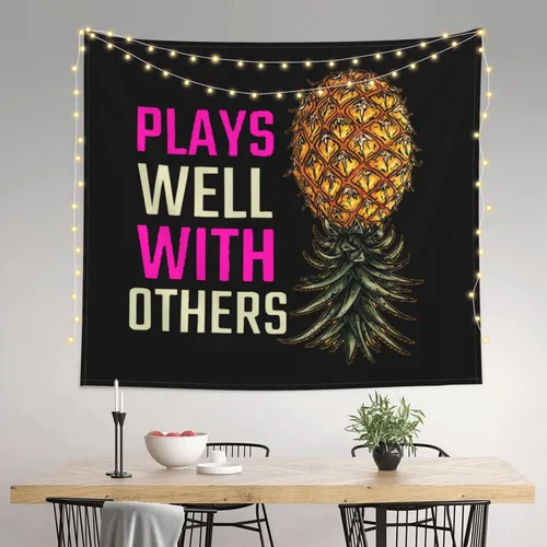 Miniatura 2 de Heucapc Tapiz de piña al revés que juega bien con otros, tapiz de fiesta de The Swing Nation para dormitorio, decoración estética de pared