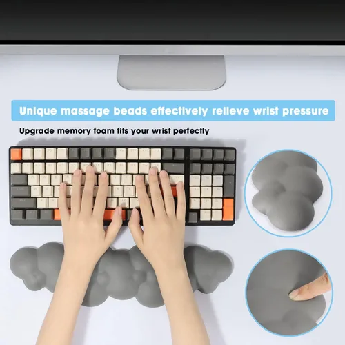 Miniatura 5 de Reposamuñecas para teclado, espuma viscoelástica de alta densidad de poliuretano con base antideslizante para aliviar el dolor de escritura, Gris