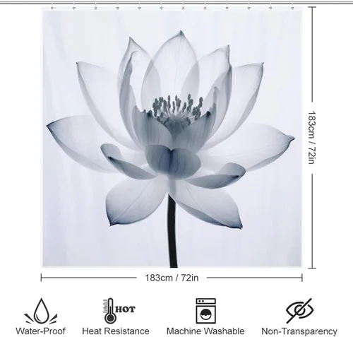 Miniatura 6 de YLATY2974 - Cortina de ducha de flores abstractas para baño, juego de cortina de ducha bohemia floral blanca y azul, tela transparente, moderna