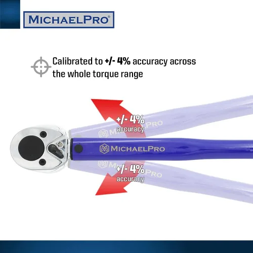 Miniatura 3 de MichaelPro Llave dinamométrica de clic de 1/2 pulgada, 10-150 ft-lb, doble dirección, ± 4% de precisión, cabezal de trinquete reversible, llave