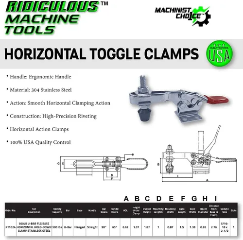 Miniatura 2 de Abrazadera de sujeción horizontal con base en U FLG de 500 libras de acero inoxidable (igual que 225-USS)