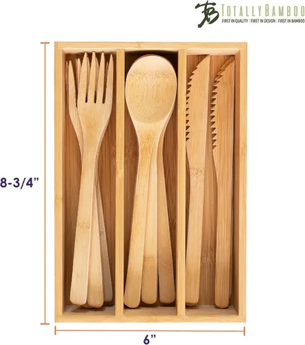 Miniatura 6 de Totally Bamboo Juego de cubiertos de bambú reutilizables de 12 piezas con estuche de almacenamiento portátil, apto para lavavajillas
