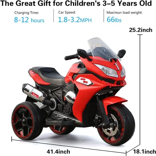 Miniatura 2 de TAMCO Motocicleta para niños, 3 ruedas parpadeantes, juguete eléctrico de paseo en juguete, motocicleta infantil de 12 V (rojo)