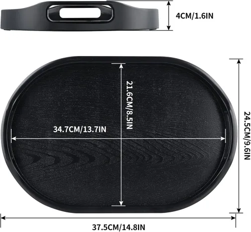 Miniatura 3 de MDLUU Bandeja de plástico para servir, bandeja otomana de 14.8 pulgadas de largo con asas recortadas, bandeja ovalada para mayordomo para desayuno