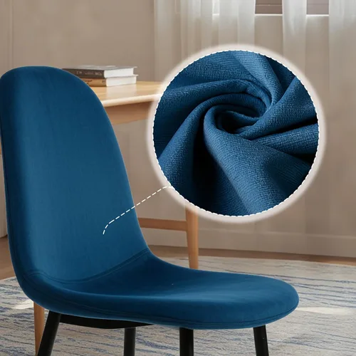Miniatura 6 de CangLong Juego de 2 sillas de comedor de terciopelo azul con patas de metal para sala de estar, dormitorio, restaurante
