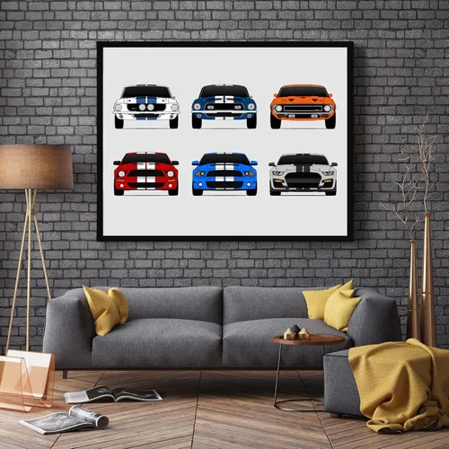 Miniatura 6 de Custom Car Posters Póster hecho a mano compatible con Shelby Mustang GT500 Generations e impresión de Ford Shelby GT500 (arte de pared multicolor)